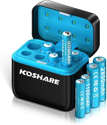 Batería recargable Ni-MH con cargador, paquete de 8 baterías Ni-MH de 1.2 V 2800 mAh AA y 1100 mAh AAA de alta capacidad, recargables hasta 800