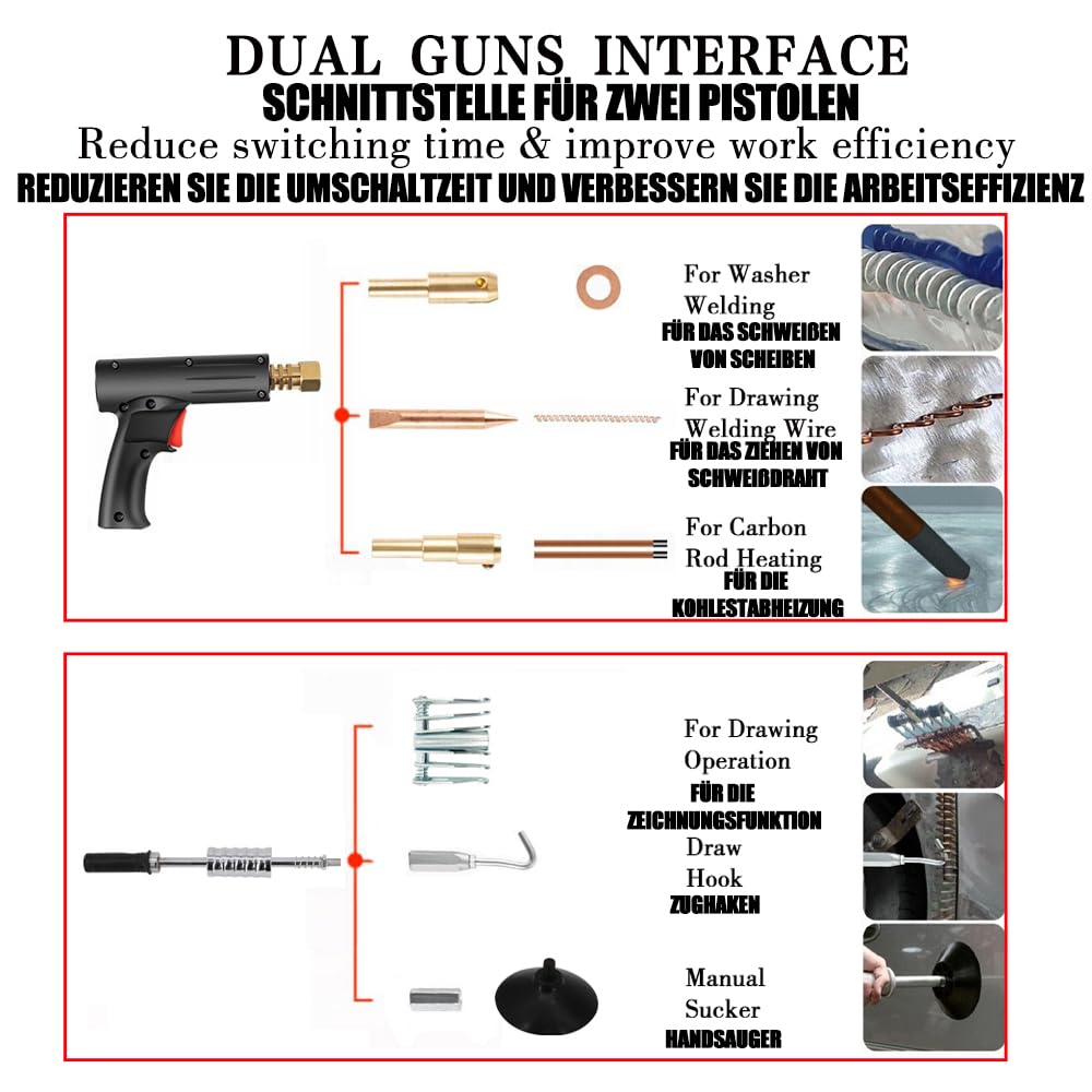 F90E - Spotter di scarico per carrozzeria, 5 modalità, 1,8 KW, 3500 A, saldatrice a punti, 0,6 – 1,2 mm, spessore di saldatura, spotter Dent Puller per saldatura continua, bullone