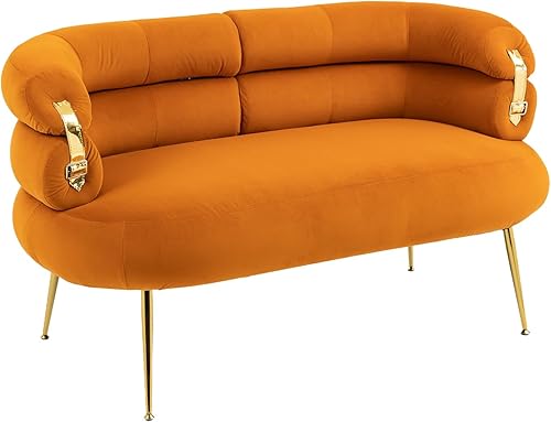 Miniatura 4 de QQU Moderno sofá biplaza de terciopelo, cómodo sofá tapizado con patas de metal, sofá de 2 plazas con respaldo alto para sala de estar y dormitorio