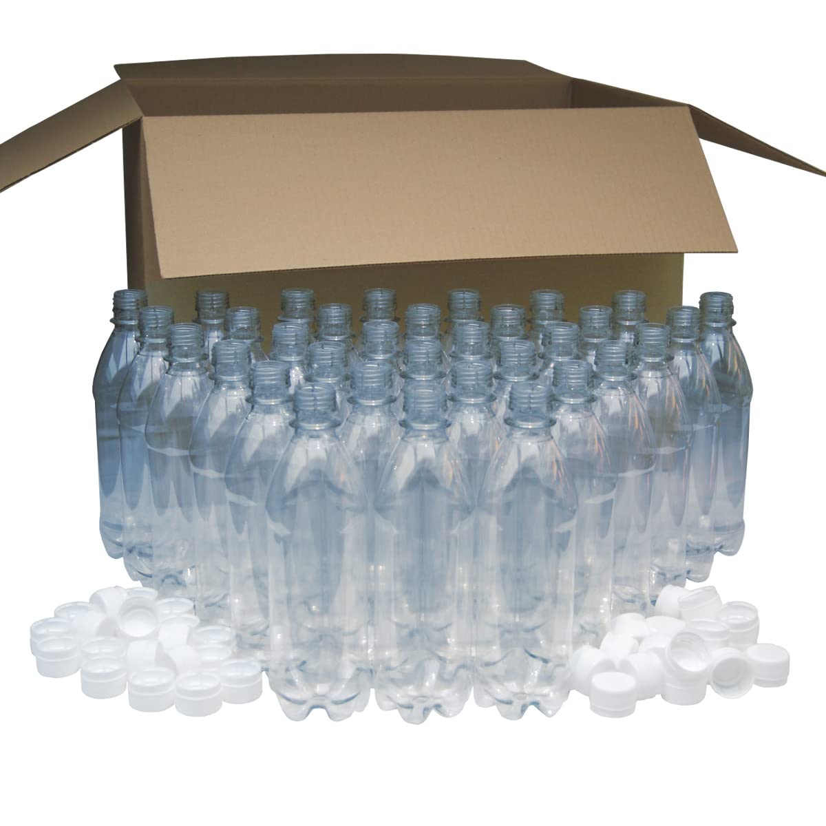 500ml Clear PET Plastic Bottles With White Caps - Pack Of 40