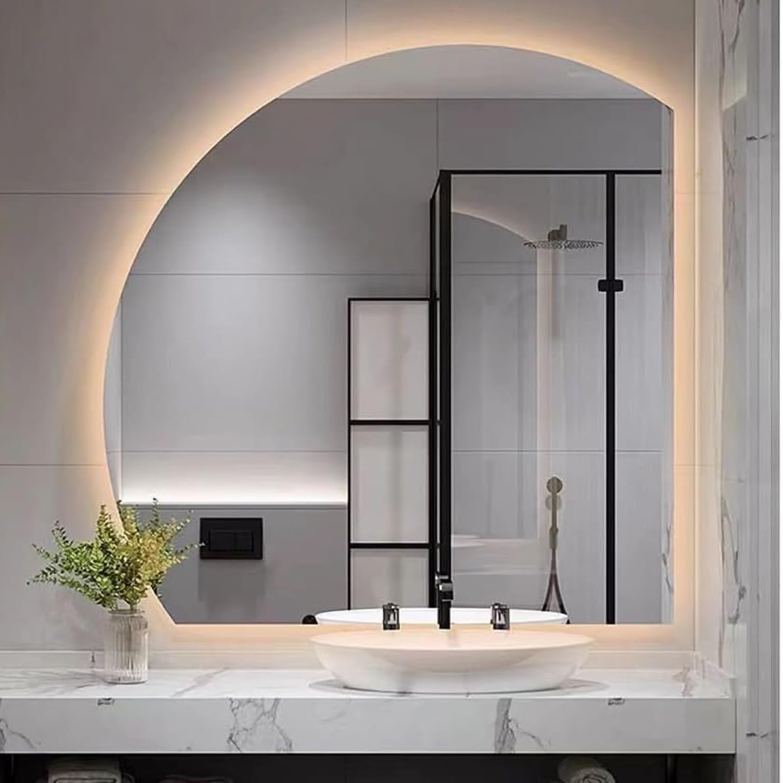 JDFVHJF demisting bathroom mirror 80cm Half round frameless makeup mirror with lights wall mirror 3 Color Light