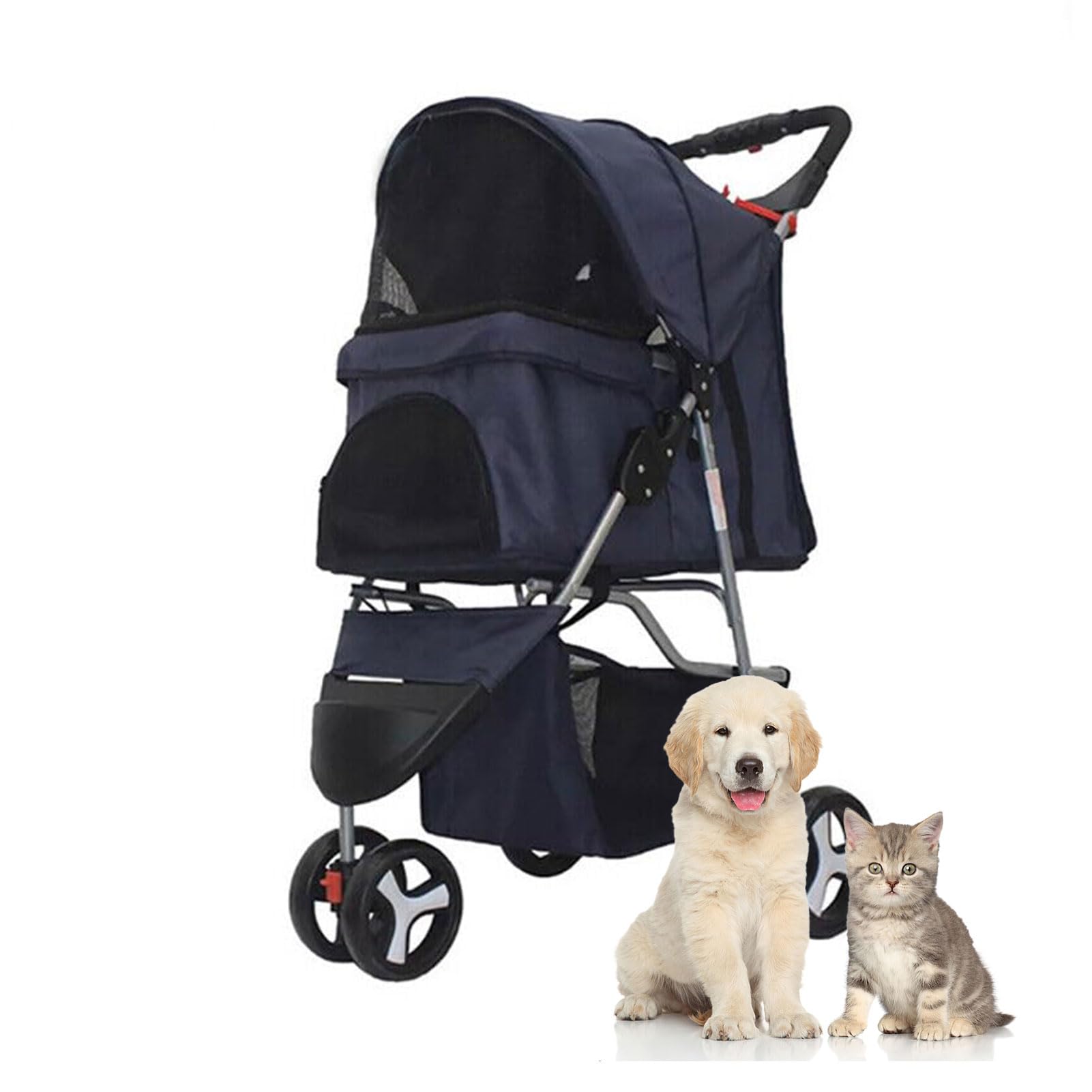 LWWJJ Pet Stroller 3 Wheels, Multifunction Dog Cat Jogger, Folding Lightweight Travel Stroller with Detachable Carrier & Cup Holder for Small/Medium