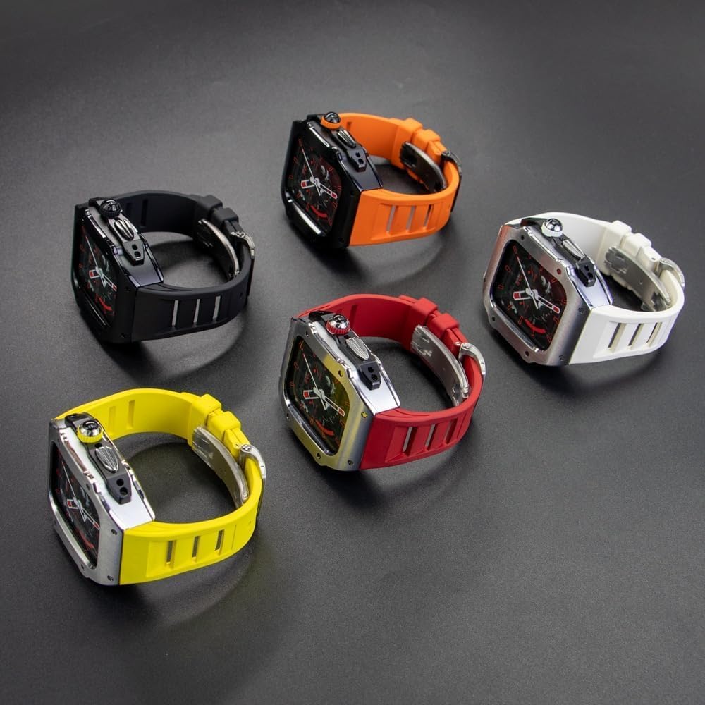 RM Style Stainless Steel Watch Case Silicone Band，For Apple Watch Ultra 8 7 6 5 4 SE Series，Sport Rubber Butterfly Buckle Refit Mod Kit，For Iwatch 49mm 45mm 44mm Series