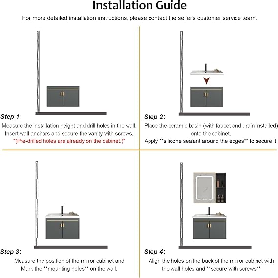 Wall Mounted Bathroom Vanity Unit with Basin and Mirror Cabinet 20 Inch Ceramic Sink Vanity Unit with Tap, Grey Floating Bathroom Cabinet with Storage (Grey, 50 x 36 cm)