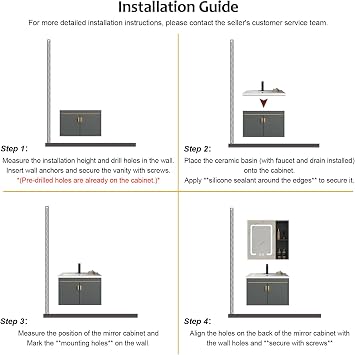 Wall Mounted Bathroom Vanity Unit with Basin and Mirror Cabinet 20 Inch Ceramic Sink Vanity Unit with Tap, Grey Floating Bathroom Cabinet with Storage (Grey, 50 x 36 cm)