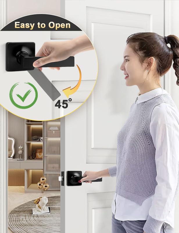 Mengico Paquete de 1 manija de puerta de paso interior color negro mate, mango resistente sin bloqueo para puertas de armario y pasillo, reversible para juegos de palancas laterales derecho e