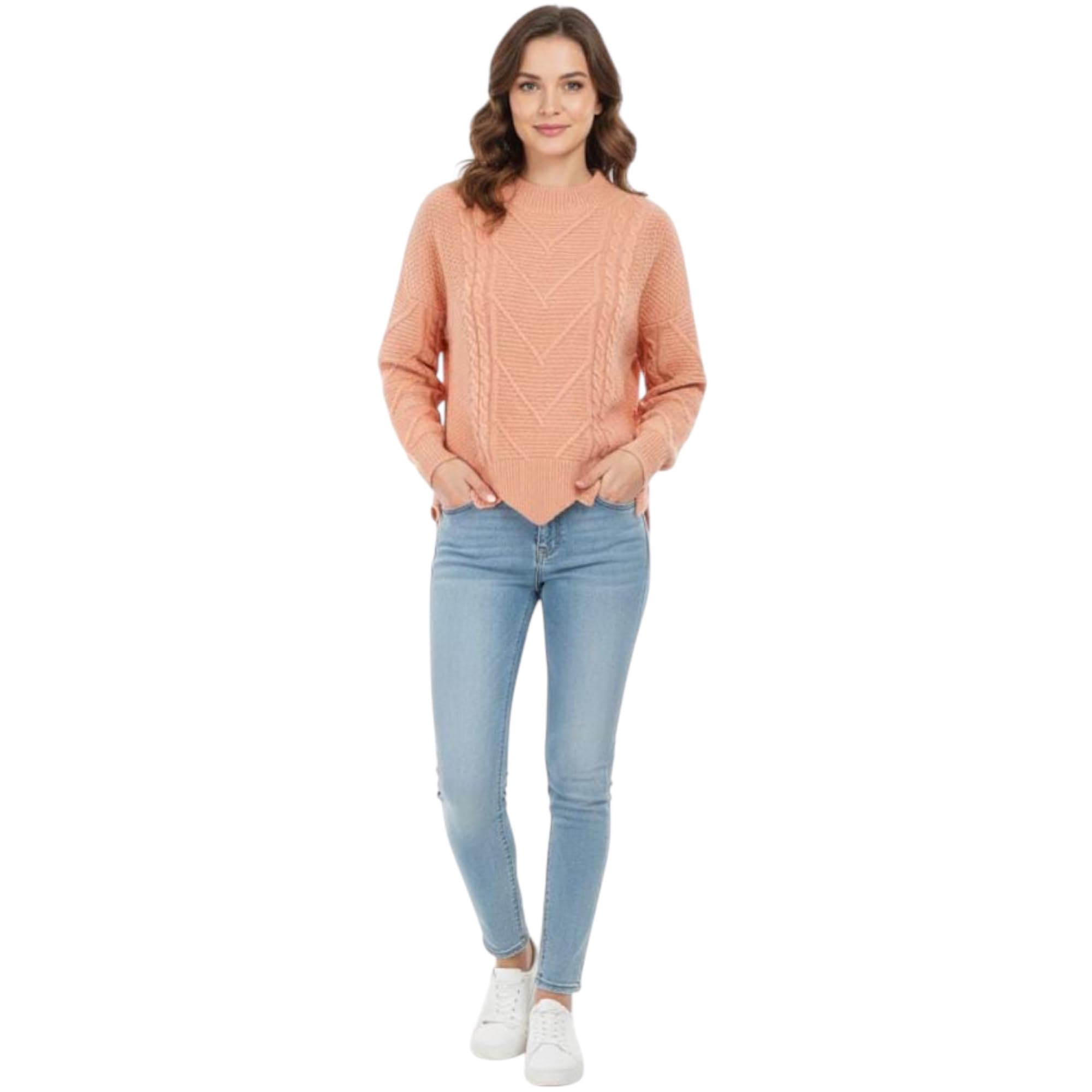 Premium Women Textured Cable Knit Sweater Elegant Winter Pullover Boutique Single Piece Exclusive Soft Knit Top with Refined Pattern Detailing-picture-44