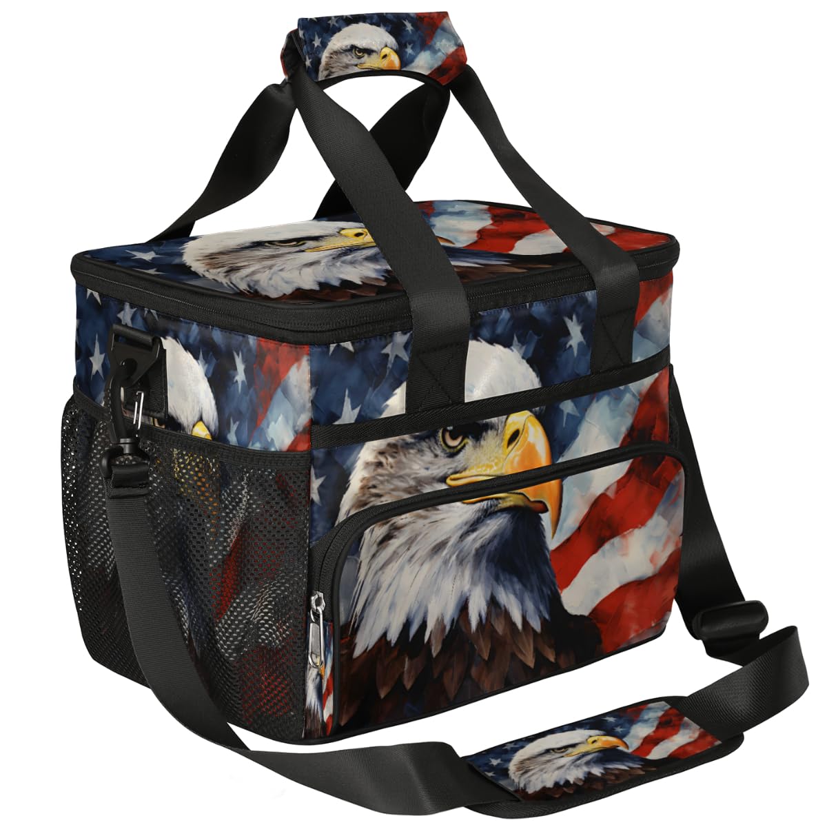 American Flag Insulated Picnic Backpack Lunch Box for Women Men Picnic Basket Tote Lunch Bag Picnic Bag Portable Lunch Bags for Picnic, Beach, Work, Trip,Office, Camp Animal Eagles