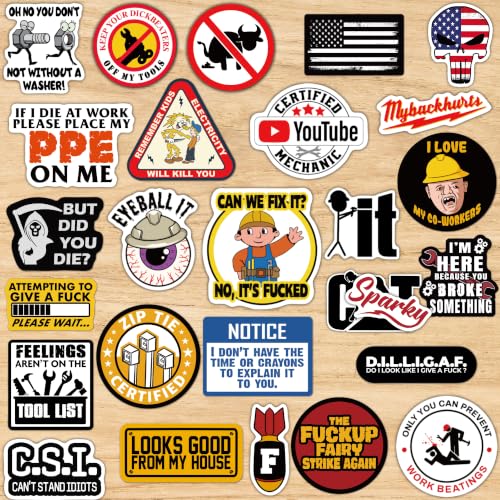 Image of 112PCS Funny Hard Hat Stickers for Adults - Waterproof Vinyl for Welding Helmet, Tool Box, Electrician, Mechanic Tools - Blue Collar Gifts for Men, Mechanic, Co-Workers