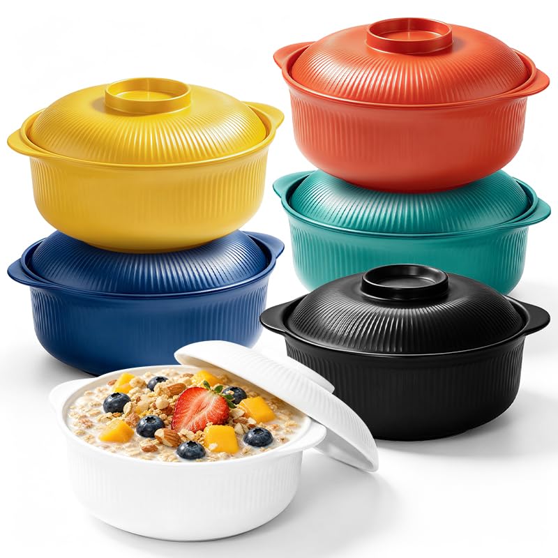 Image of 40oz Bowls Set of 6 with Lids, Lightweight, Microwave & Dishwasher Safe