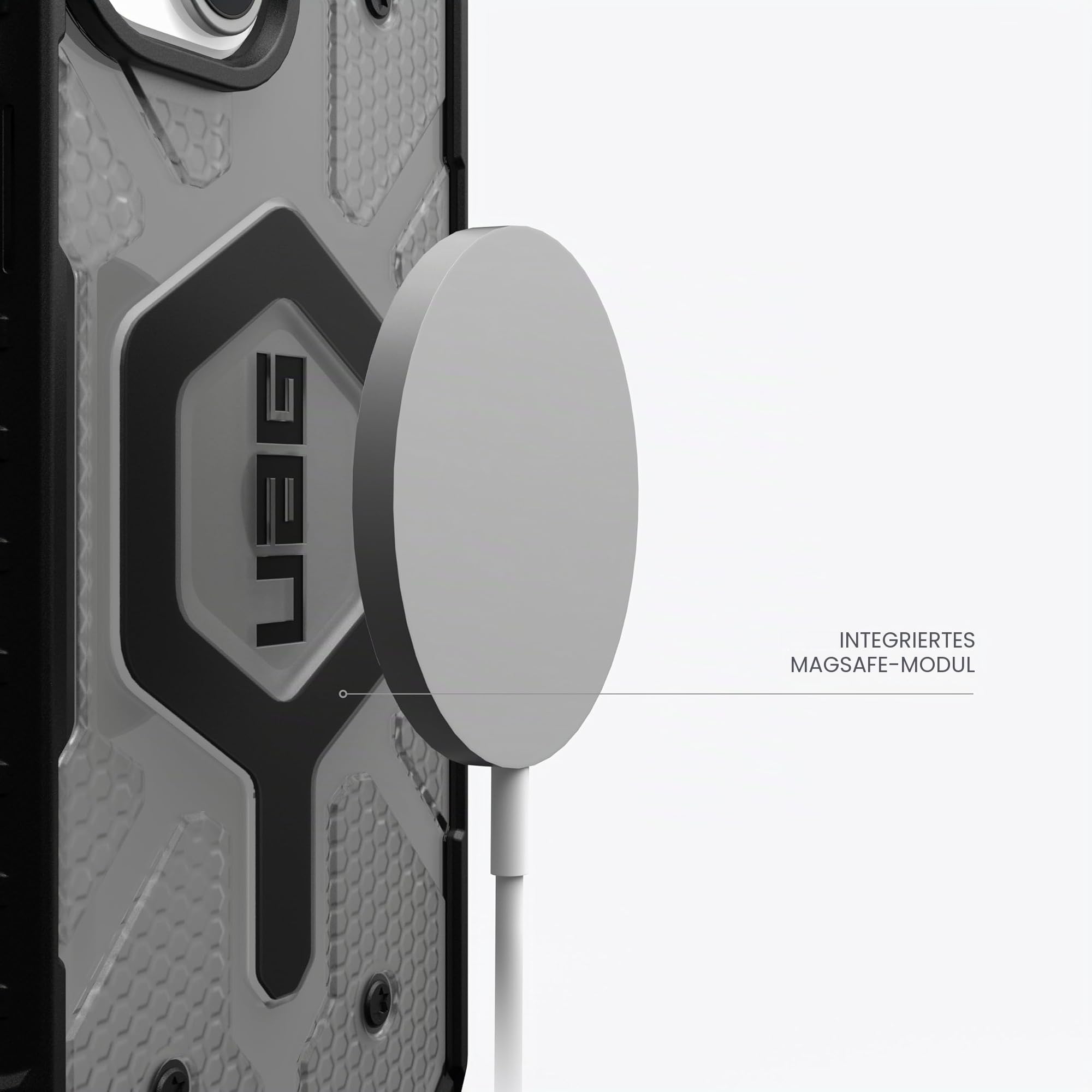 URBAN ARMOR GEAR UAG Schutzhülle kompatibel mit iPhone 15, 15,5 cm (6,1 Zoll), Pathfinder, transparent, aschfarben/schwarz, eingebauter Magnet, kompatibel mit MagSafe-Ladegerät, robuste, transparente