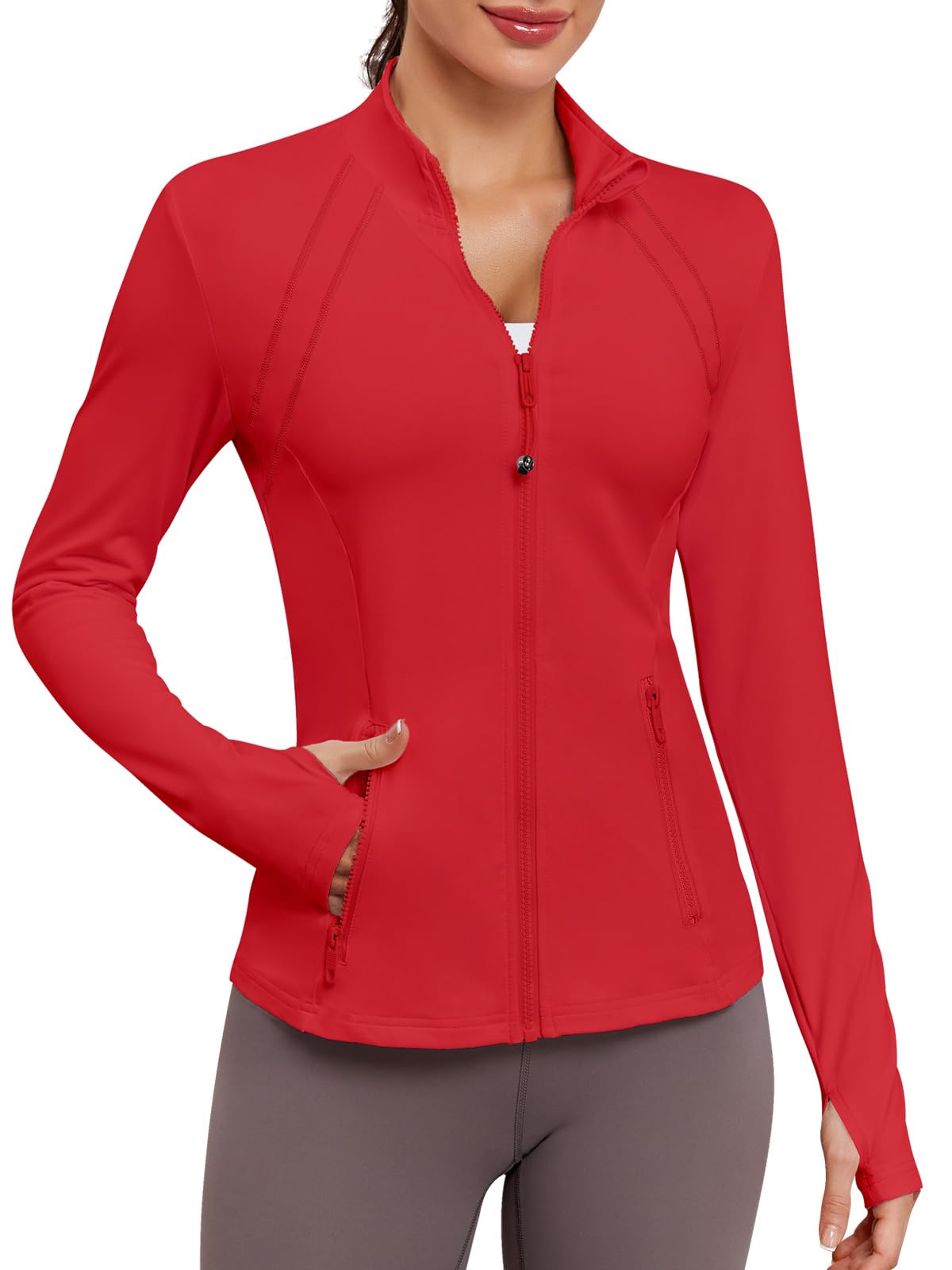 VUTRU Women Athletic Jacket Fitted Workout Running Zip Up Track Coat Layer with Thumb Holes Pockets for Yoga