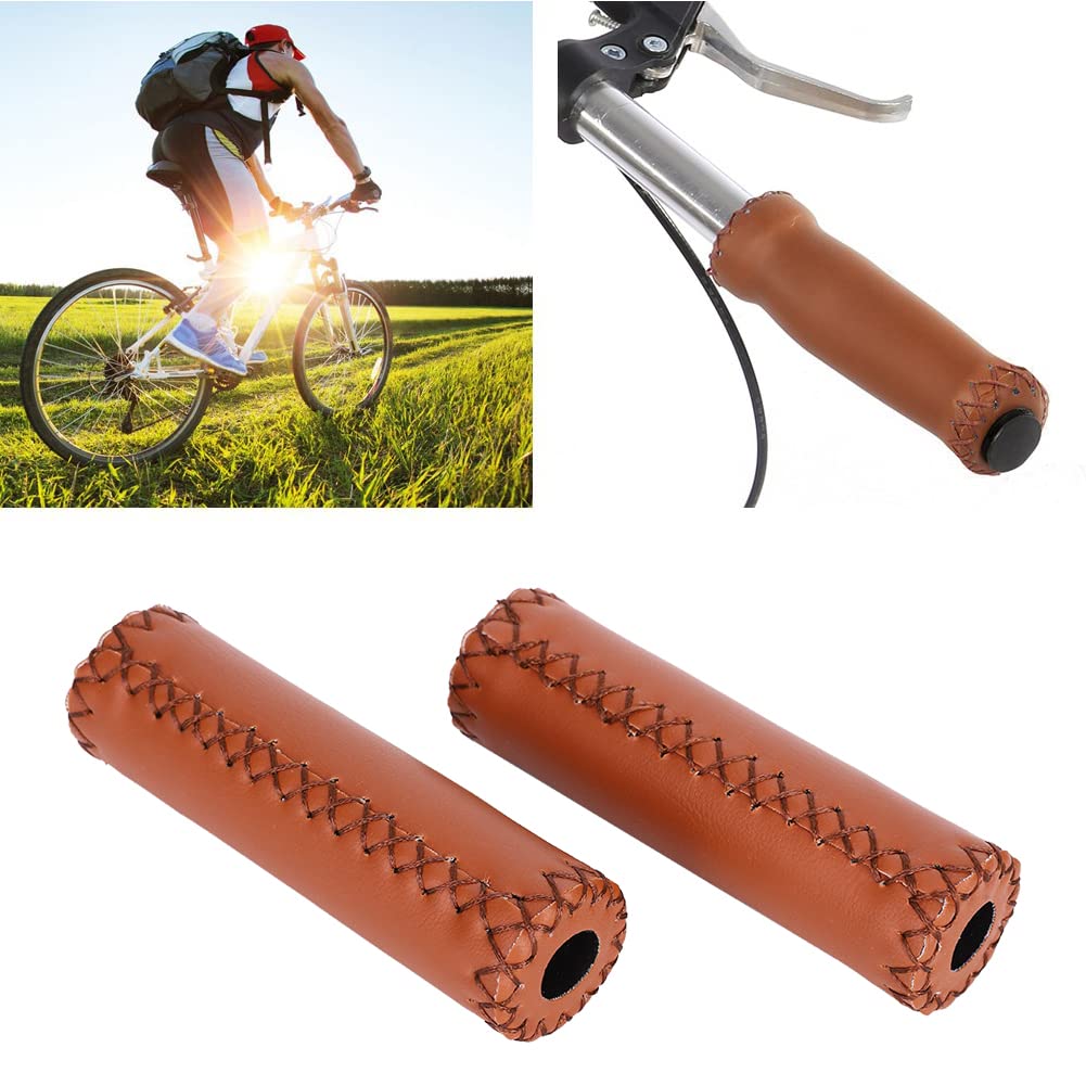 Grip per Bicicletta in Pelle Artificiale Retro Impugnatura per Bici Copri da Maniglia Manopole per Manubrio per Bici da Strada Mountain Bike(Marrone