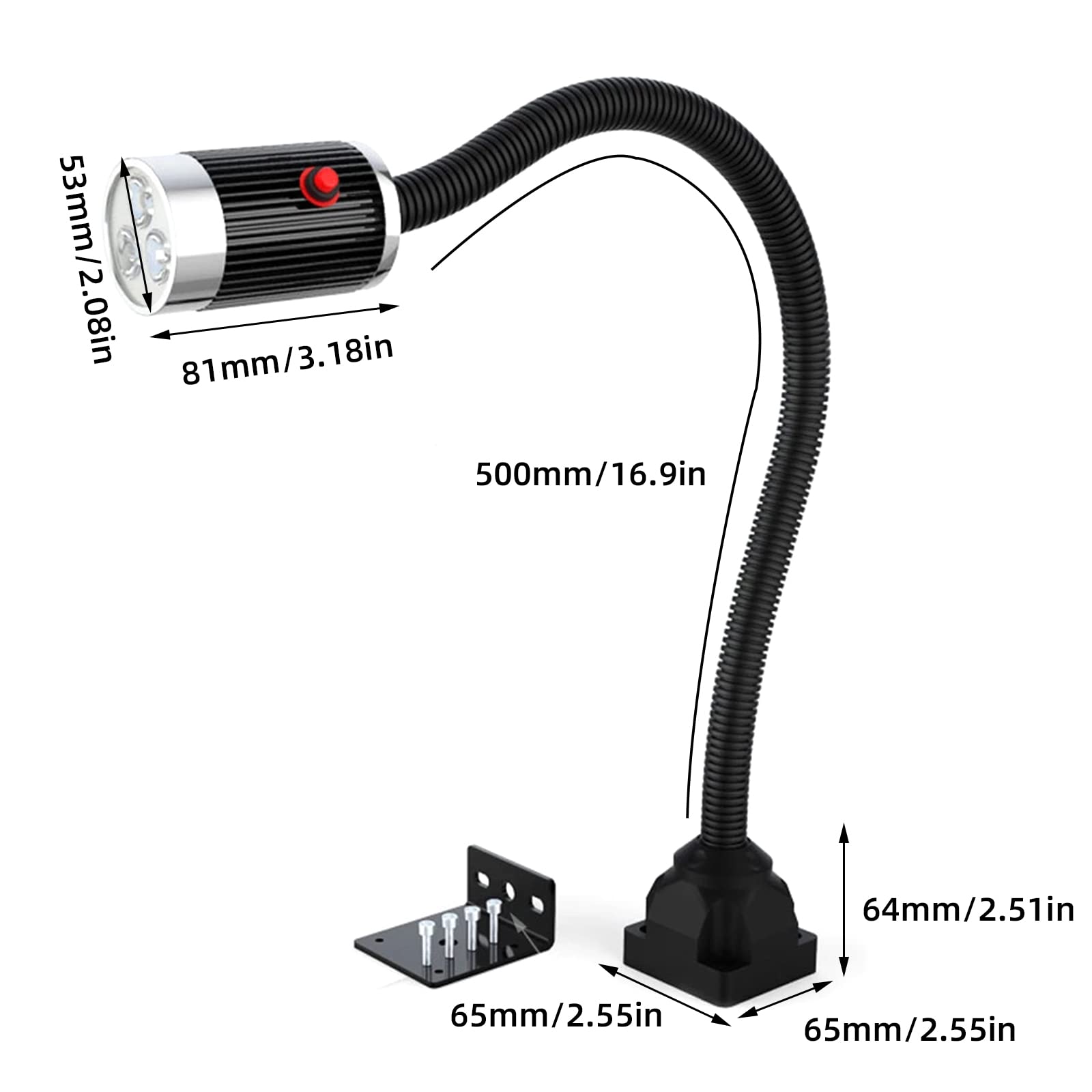 Luce flessibile a collo di cigno, 900 lumen LED luce di lavoro con base fissa per tornio CNC fresatrice macchina da cucire industriale banco da lavoro artigianale strumento di illuminazione lampada a