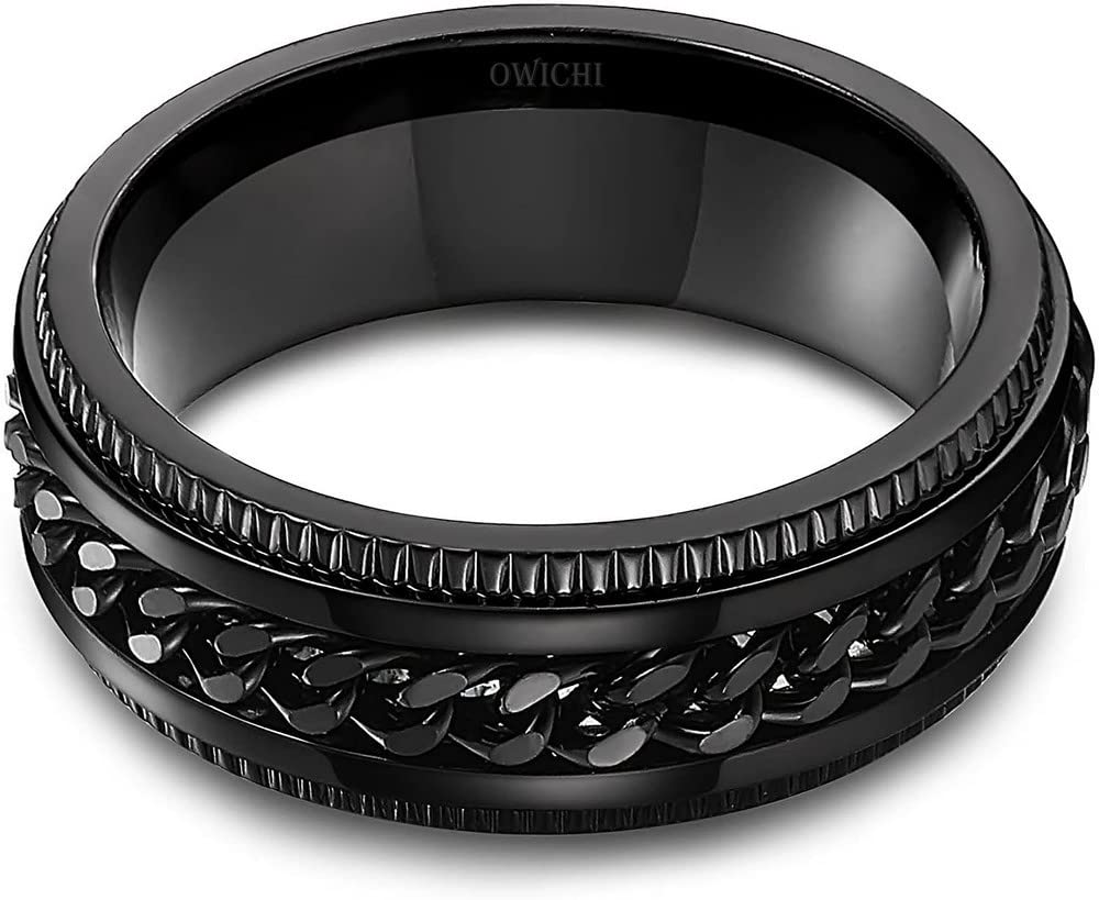 Owichi Stainless Steel Solid Spinner Chain Biker Ring for Men and Boys (Black) (B09PRHPH4P) Amazon Price History, Amazon Price Tracker
