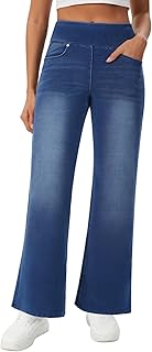 Women’s High Waisted Jeans Pants Stretchy Pull On Bootcut Pants with Pockets Soft Wide Leg Casual Everyday Trousers