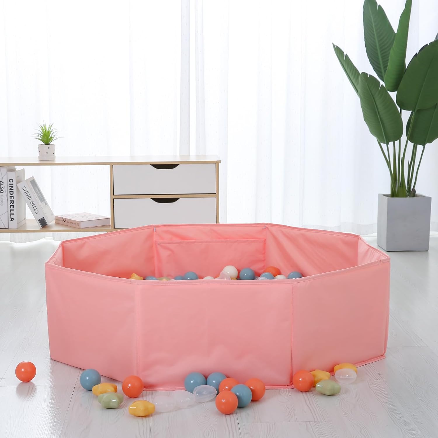 TRENDPLAY Pink Ball Pit with Basketball Hoop - for Toddlers& Kids & Pets Large & Foldable Ball Pit for Dog Cat Bunny Ferrets Indoor/Outdoor Play, Pink