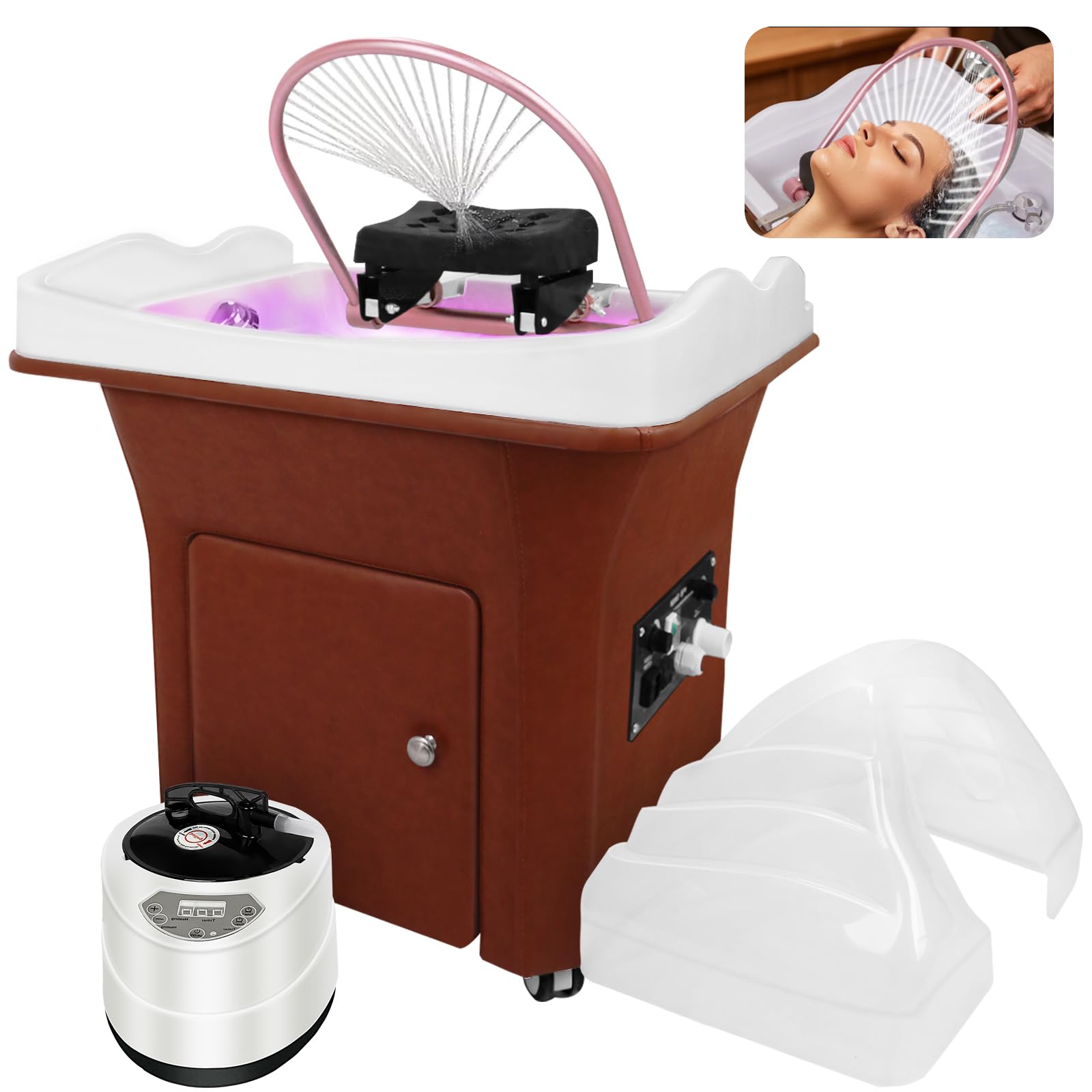 Head Spa Equipment | Premium Textured Leather Design | Supports Fumigation and Light Therapy | Luxurious Waterfall System That Works with spa beds and Massage Tables
