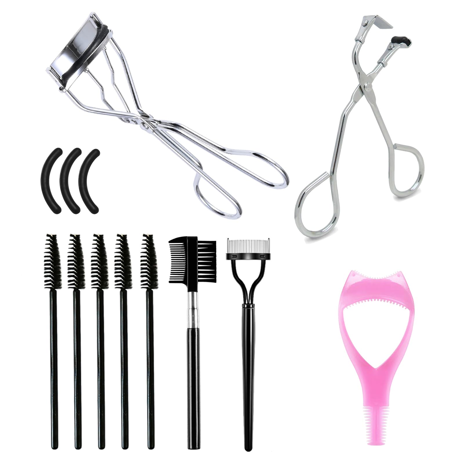 DALAETUS 13 Piezas Rizador de Pestañas Set, Rizapestañas Niquelado con Almohadilla de Silicona, Cepillo de Pestañas, Peine para Pestañas, Cepillos Desechables, Clip de Asistencia, Rizador Parcial