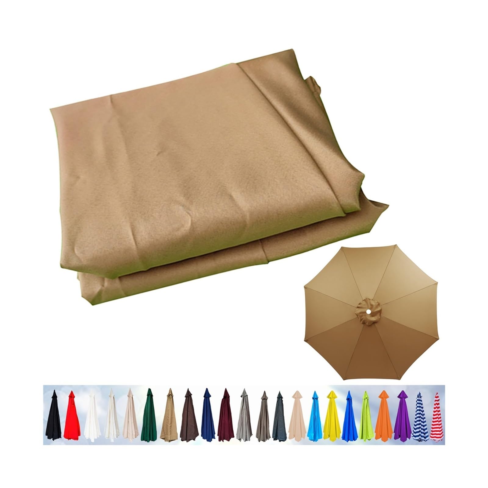 Replacement Parasol Canopy, Garden Umbrella Cover 6/8 Arms, Patio Replacement Cover for 2m/2.3m/2.5m/2.7m/2.8m/3m/3.5m(Khaki,6ribs:250cm)