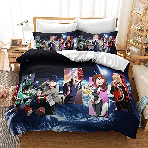 FRECASA Anime My Hero Academia Duvet Cover Set Japanese Cartoon 3D Printed Bedding Set for Teens Favorite 100% Polyester 3 Pcs(1 Duvet Cover+ 2 Pillow Shams)