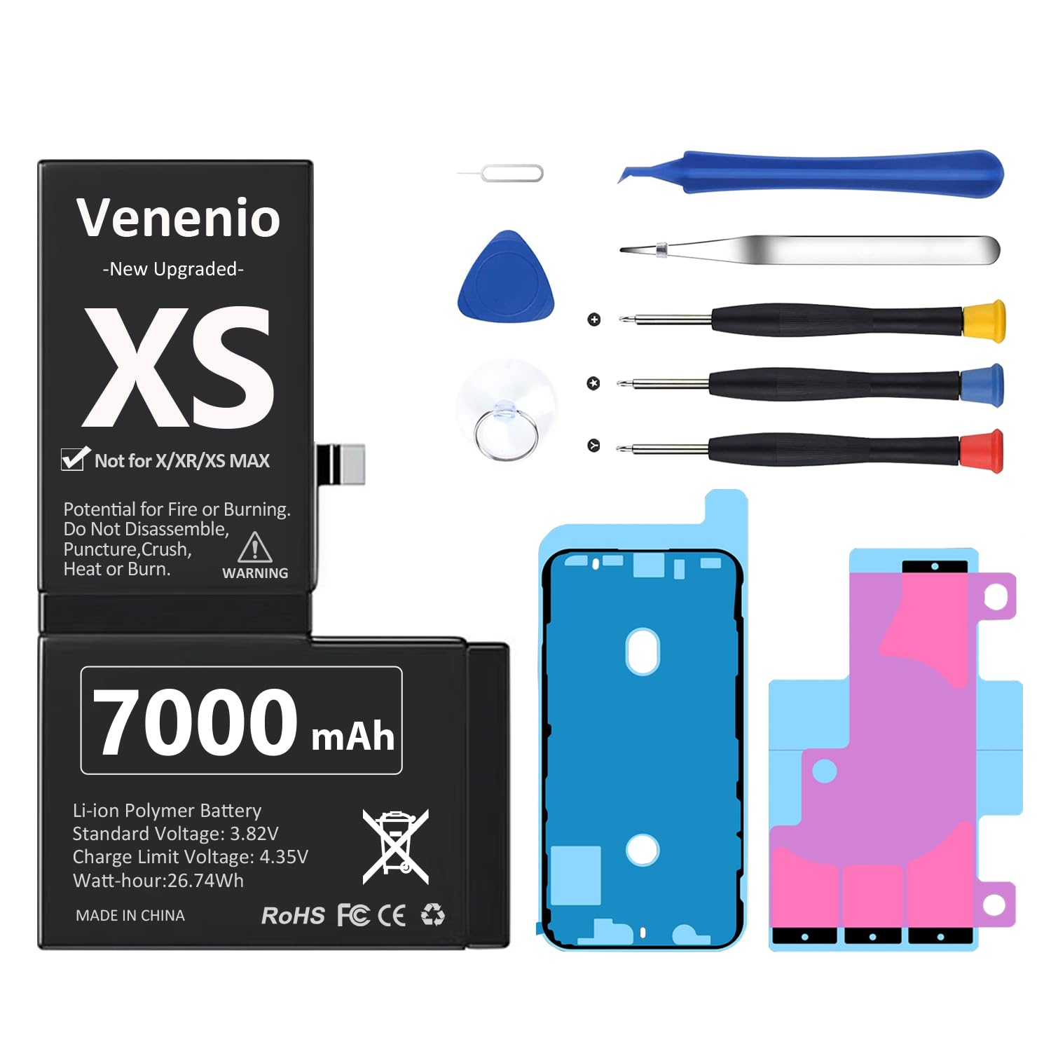 [7000mAh] Battery for iPhone Xs, Upgraded New 0 Cycle Ultra-High Capacity Battery Replacement for iPhone Xs Models A1920, A2097, A2098, A2100 with Professional Repair Tool Kit