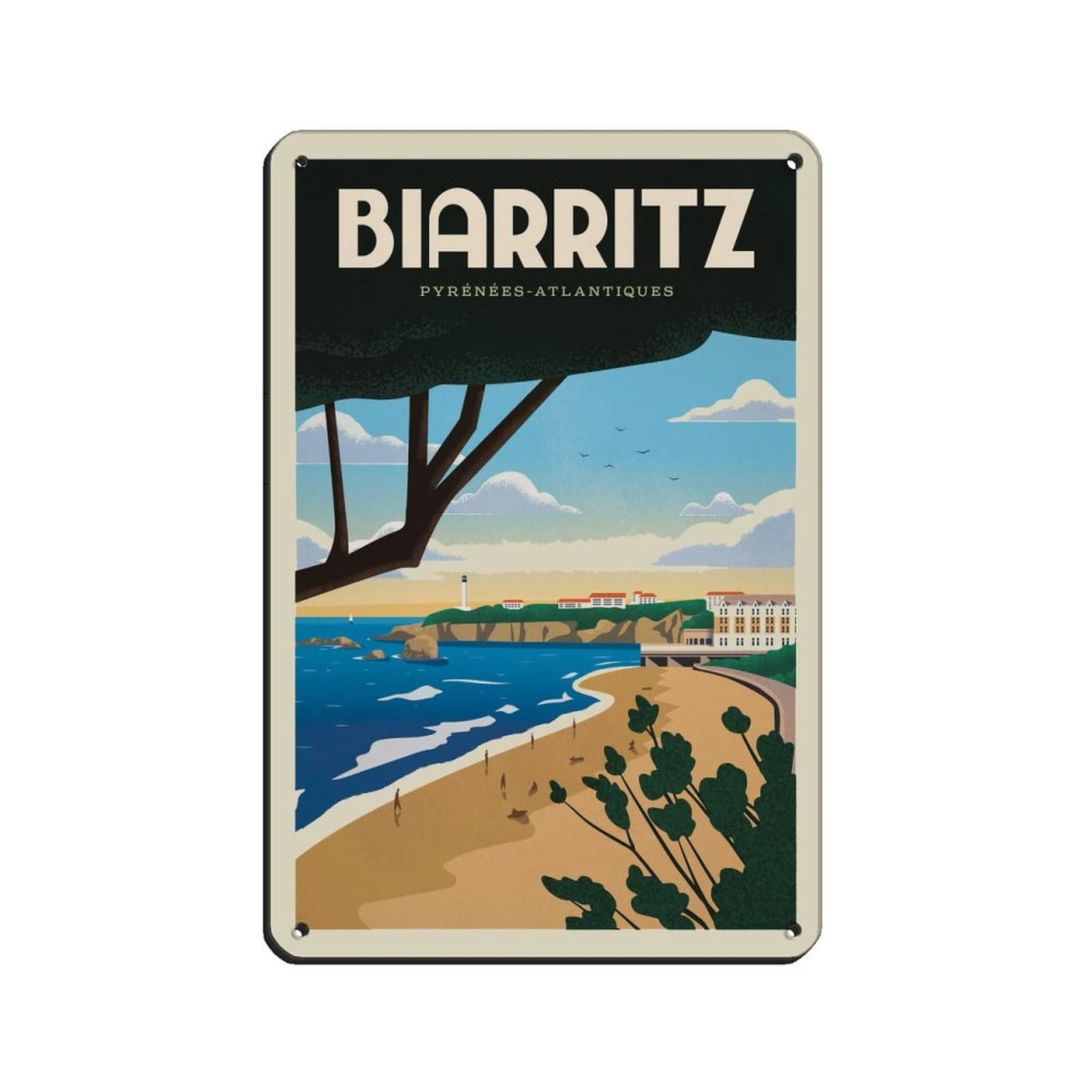 Azolid Metal Signs Biarritz Travel Tin Signs Vintage Bar Club Cave Home Kitchen Wall Decor Rustic Metal Sign Funny Decor 14X20cm