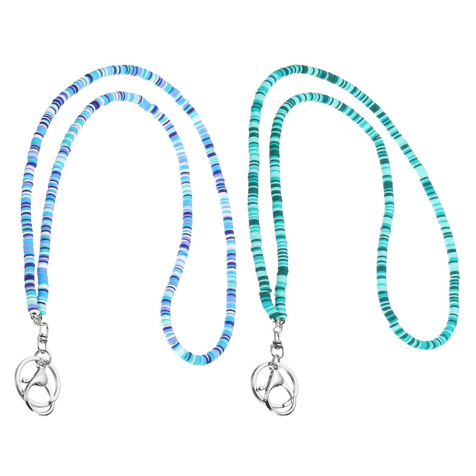 PATIKIL 2Pcs Beaded Teacher Lanyard, Cute Boho Lanyard Necklace Hanging Chain Neck Keychain with Keyring/Buckle for Cruise Ship Card, Id Badges, Key Women Teacher Office, Blue White, Green — image 1