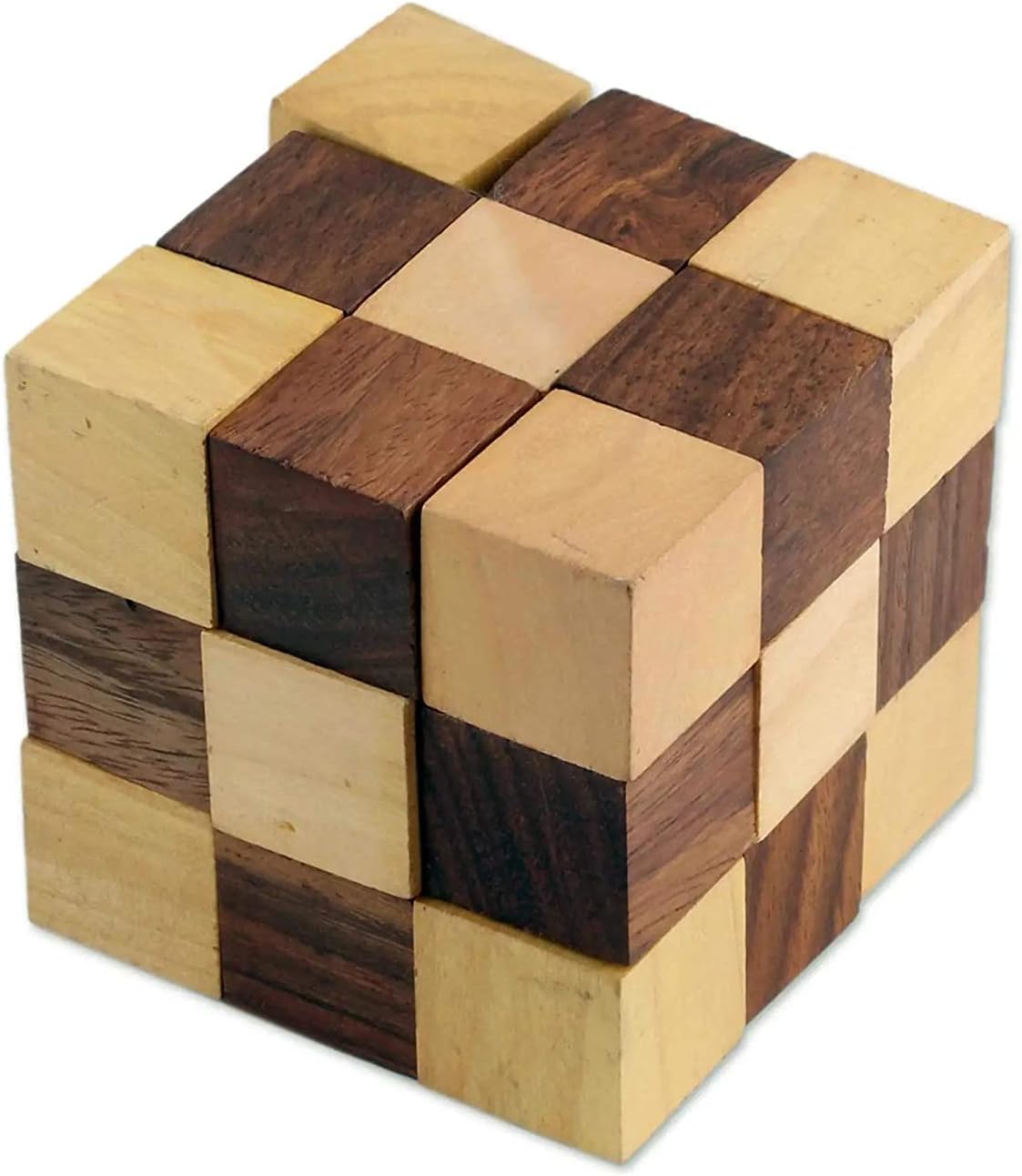 Handcrafted Cube-Shaped Wood Puzzle, Wooden IQ Teaser Puzzle Adult Snake Cube| Geometric Brain Teaser Ruler Cube Wedges Twist Puzzle, Wooden Snake Cube Puzzle