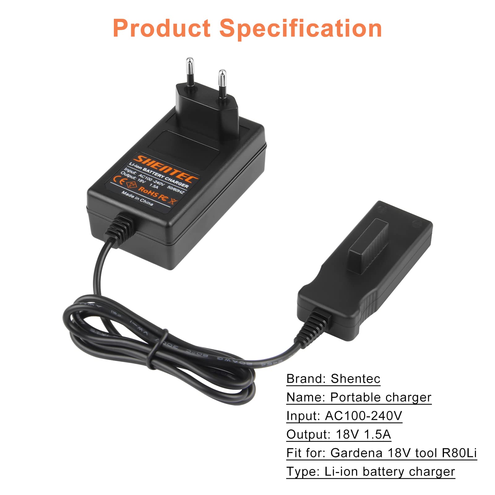 Shentec 18V Chargeur pour Gardena 9840-20 8878-20 8025-20 18 V (ne Convient Pas aux Batteries NI-MH/NI-CD)