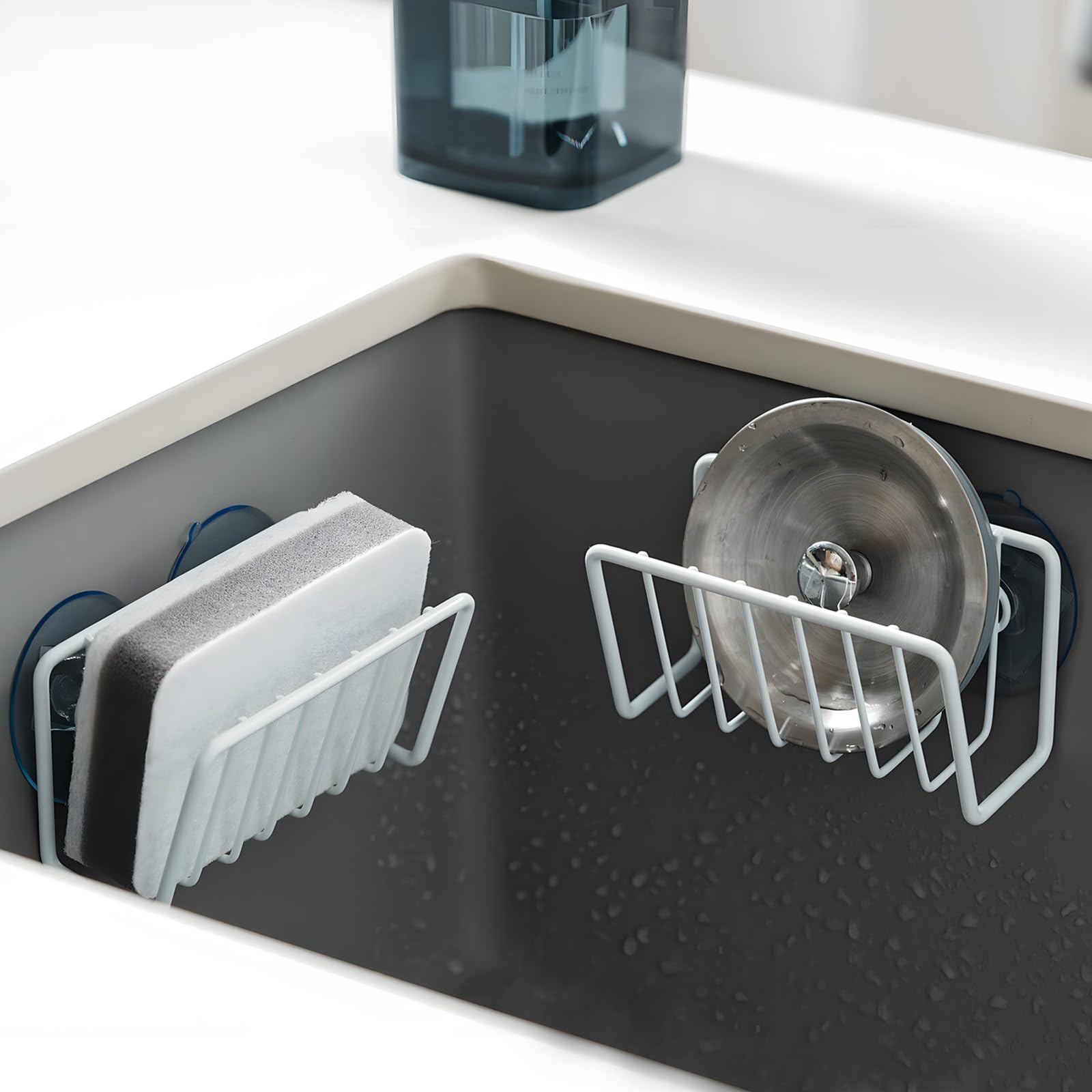 Sponge Holder for Kitchen Sink Caddy Organizer Tray with Suction Brush Rack Stainless Steel Scrubber Holders Small Countertop