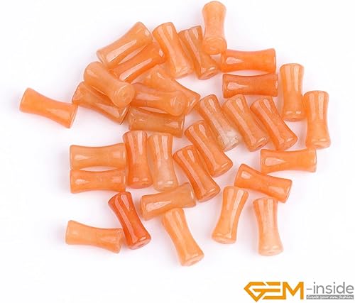 Miniatura 6 de GEM-Inside - 30 cuentas de 0.197 x 0.472 in de color naranja natural de aventurina de jade con nudo de bambú para hacer joyas, cuentas de piedra de