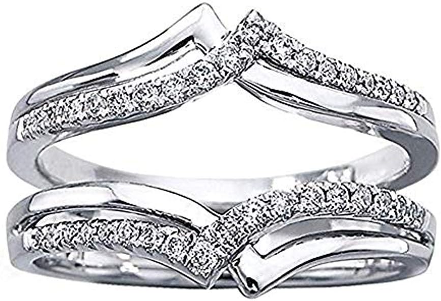 14k White Gold Plated 1/4ct Round Diamond Ring Double-Row Enhancer Wedding Ring Wrap Guard For Women