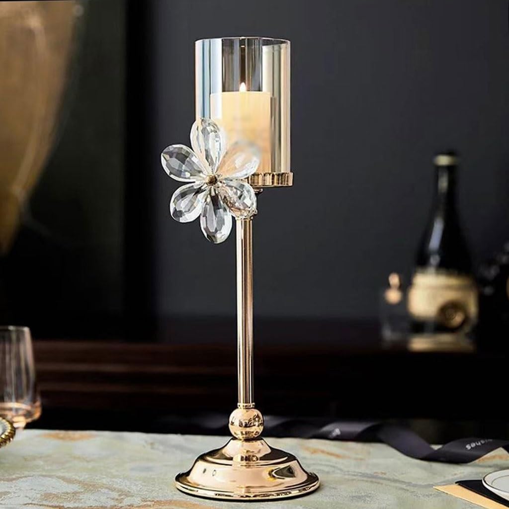Candleabra Vintage kryształowy płatek kwiatów, szklany świecznik, do domu, do jadalni, romantyczny świecznik dekoracyjny ornament (B)