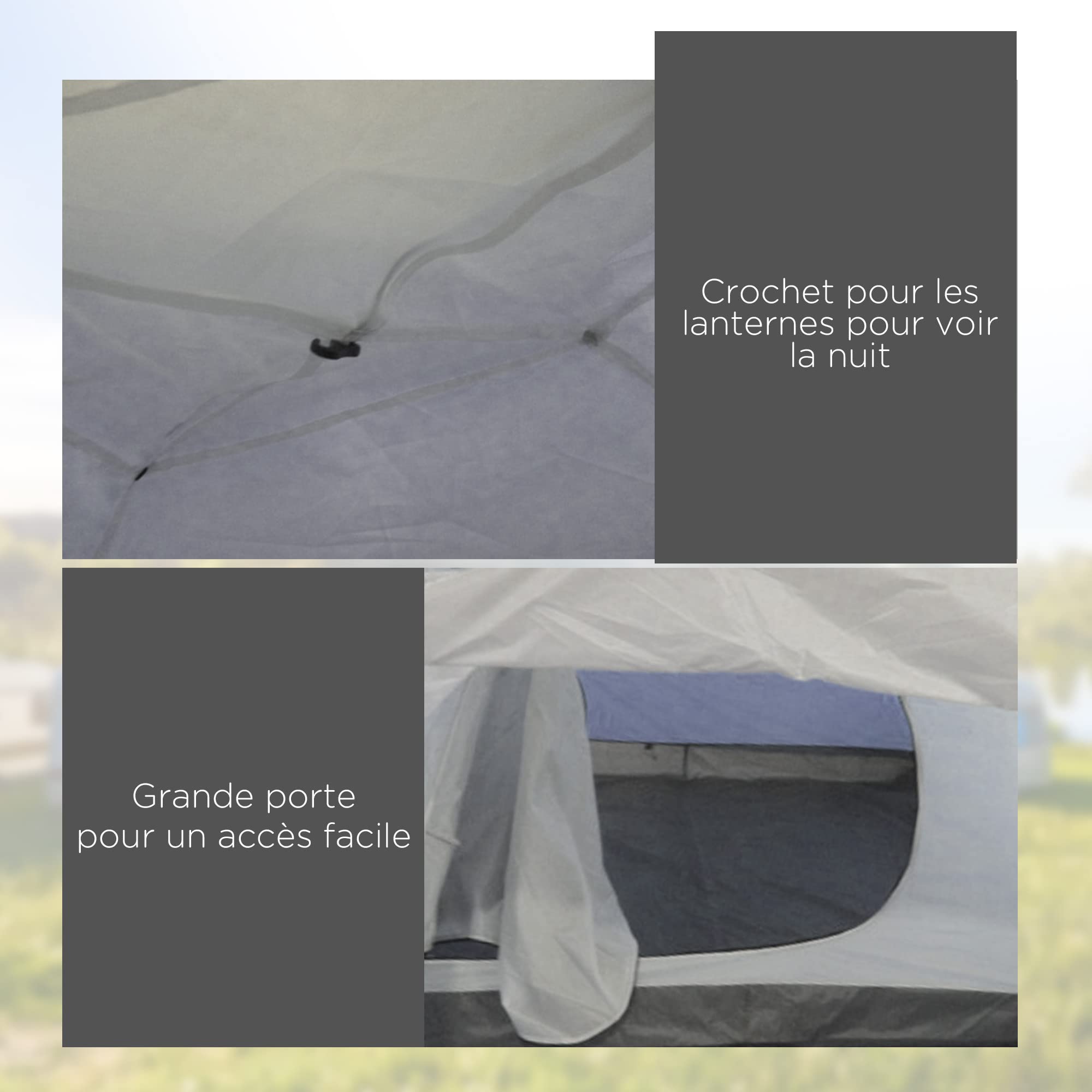 Outsunny Tente de Camping 3/4 Personnes dôme légère, Facile à Monter | Tente 3 places, ventilée, portes zippées, sac inclus, Oxford 320 x 240 x 130 cm, bleu foncé gris clair