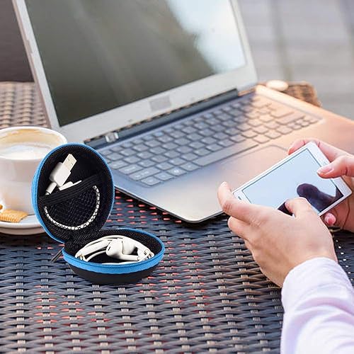 Miniatura 3 de SUNGUY Paquete de 2 fundas para auriculares, pequeño bolsillo redondo para auriculares, bolsa de transporte de viaje con mosquetones para