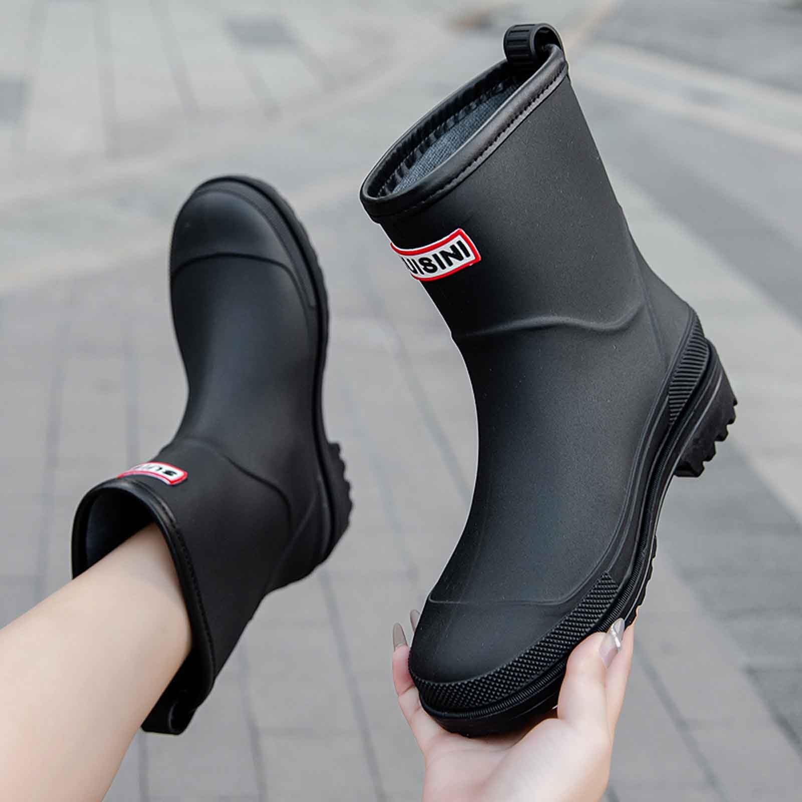 Stivali di Gomma Leggeri da Donna con Robusta Suola Antiscivolo di Gomma con Tacco Basso Antiscivolo Tronchetti Donna Altezza Stivaletti Stivali da Pioggia Leggeri e Resistenti Rain Boots