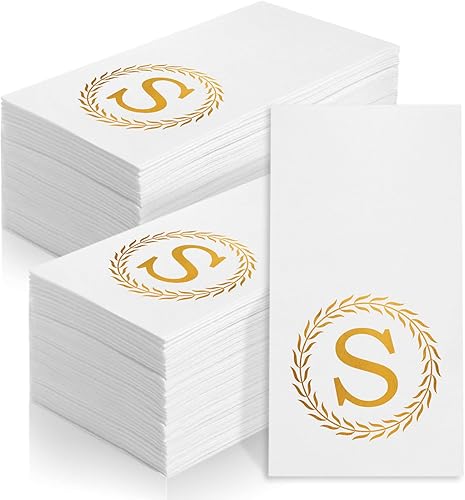 Miniatura 8 de 100 servilletas desechables con monograma de oro, remolques de mano decorativos con letra R, servilletas de cena para invitados, toallas de mano con