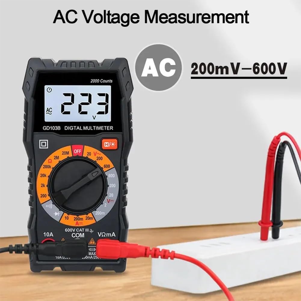 TsoLay Multimetro Digitale, Voltmetro CA CC, Tester di Tensione diodi per Test di continuità con Custodia, Letture Accurate Ohm Volt Amp, per Presa Domestica, Test Batteria per Autoveicoli