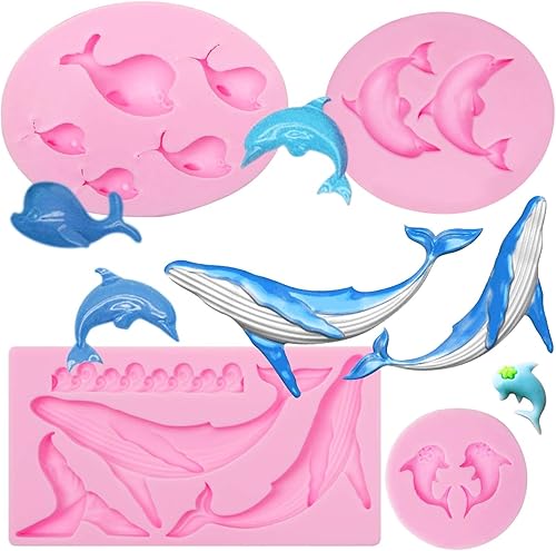 Moldes de chocolate de delfín, 4 paquetes de moldes de silicona de ballena, moldes de playa de peces para decoración de pasteles temáticos de disponible en Yaxa Guatemala