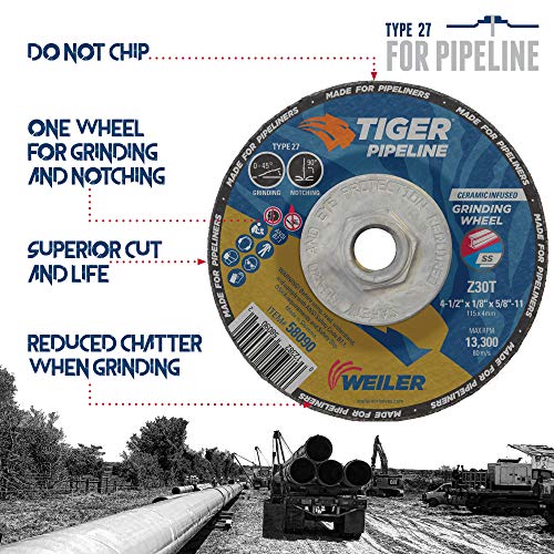 Image of Weiler 58090 4-1 /2 inch x 1 /8 inch Tiger Pipeline, Z30T, Type 27, 5 /8 inch-11 Nut (Pack of 10) (4-1 /2 inch Dia)