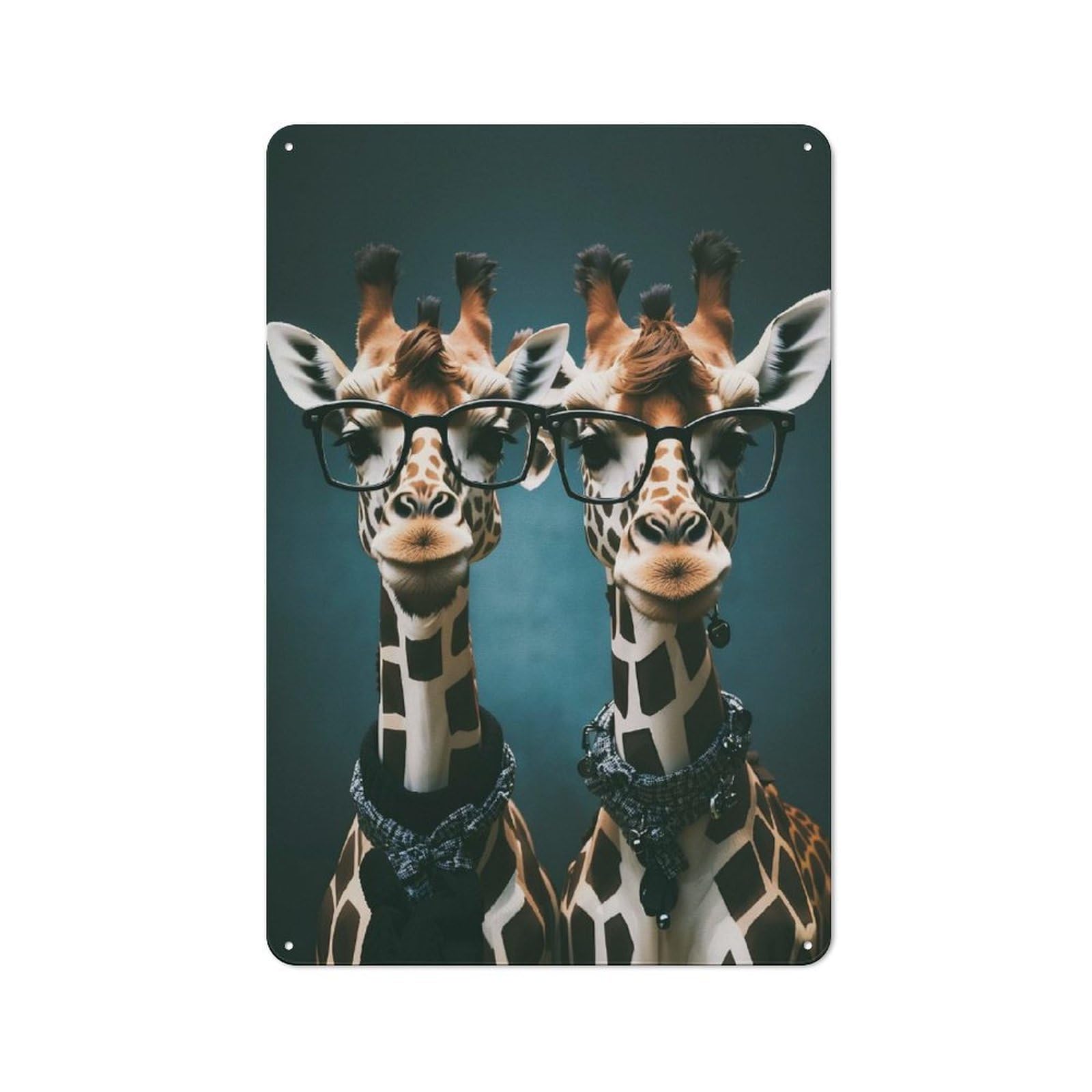 Junmoney Cute Twin Giraffes Classic Metal Sign 30X20cm Featuring Bar Wall Plaque For Diner, Restaurant, Shed Or Kitchen