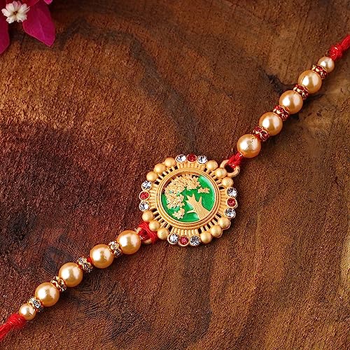 Beaded Enamel Rakhi with Roli Chaawal Pack