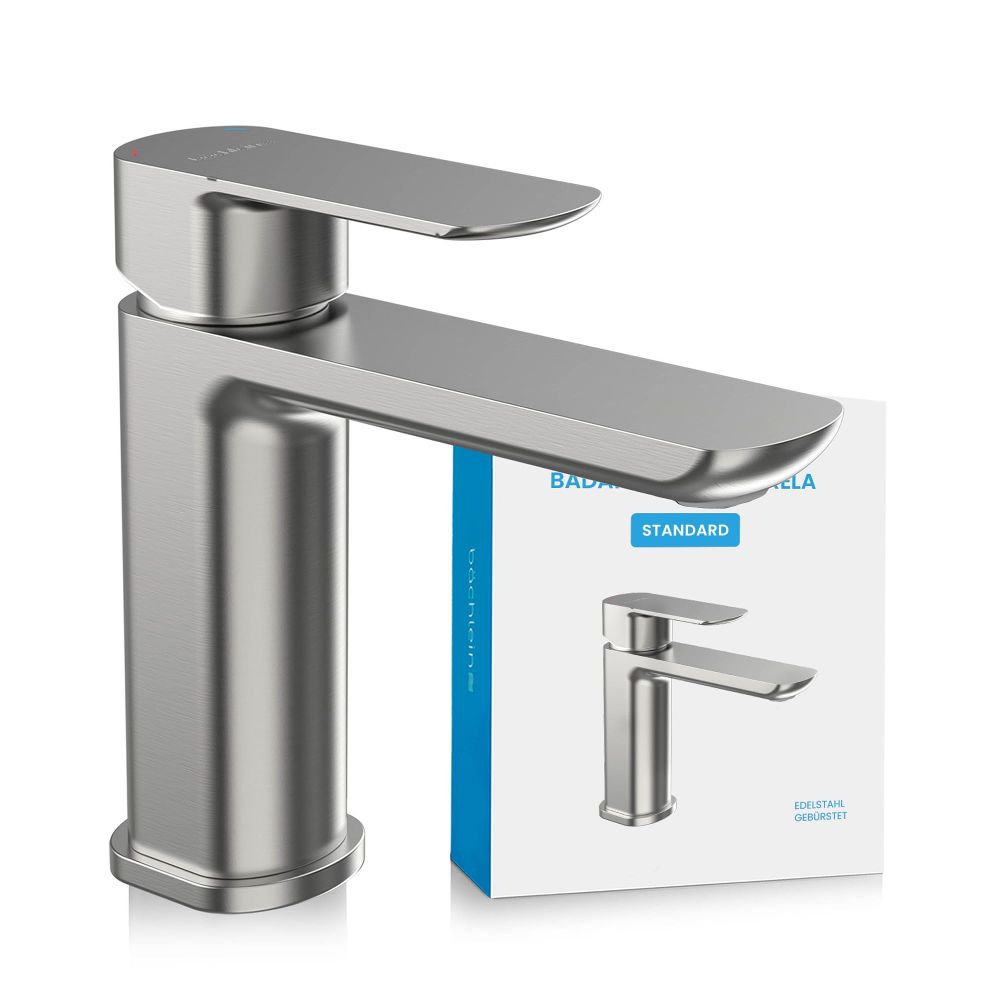 Bächlein Robinet de salle de bain Mizarela au design classique, mitigeur monocommande avec cartouche en céramique durable et kit de montage, robinet de salle de bain en acier inoxydable brossé - bec