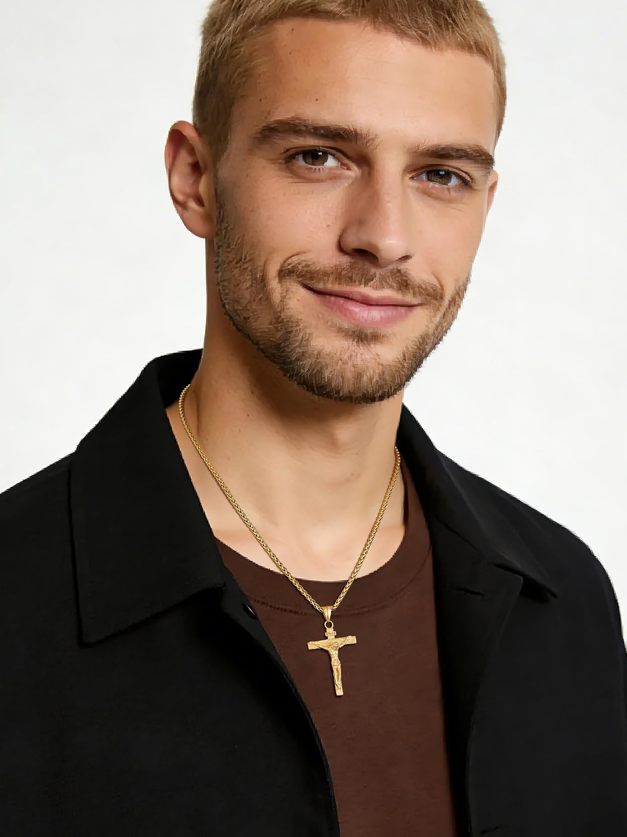 U7 Collana Uomo con Crocifisso Croce Con Gesù Cristo Vintage in Acciaio Inossidabile Ciondolo Crocifisso Amuleto Religioso Personalizzabile + Catena Regolabile 55+5 cm con Confezione Regalo