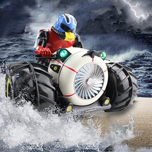 Fistone RC Car High Speed Spinning Stunt Car 2.4G Remote Control Amphibious Motorcycle Drives on Land and Water Vehicle Toys for Kids