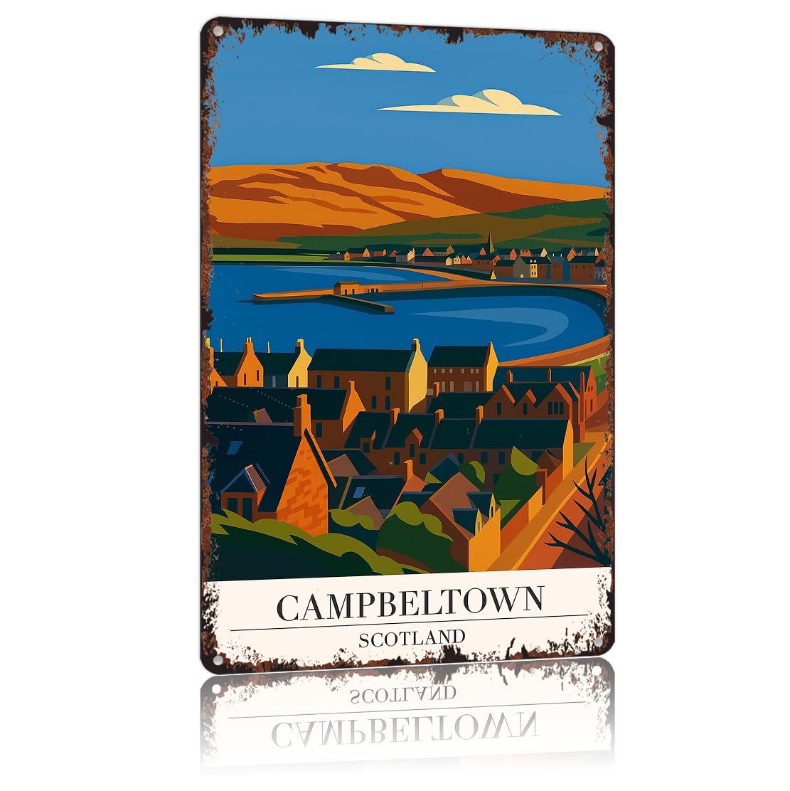 peiyeety Vintage Tin Sign Campbeltown Scotland Poster Funny Metal Sign Aluminum 8x12inch For Bathroom Bedroom Living Room Wall Decor