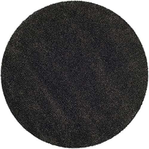 Image of Solid Fluffy Rugs and Carpet for Hall and Drawing Room 5x5 Round Charcoal Color