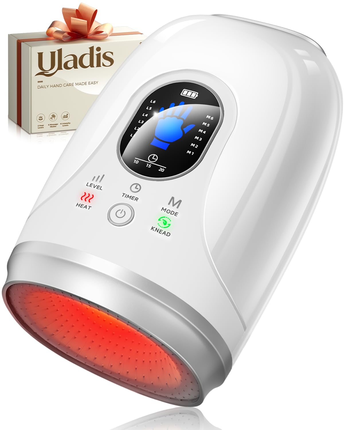 Hand Massager with Heat and Compression, 4000mAh Rechargeable Battery Soothing Kneading &amp; Stretching, Palm, Finger &amp; Wrist Massage, 6 Modes &amp; 6 Intensities, Gift for Women Men Relaxation at Home