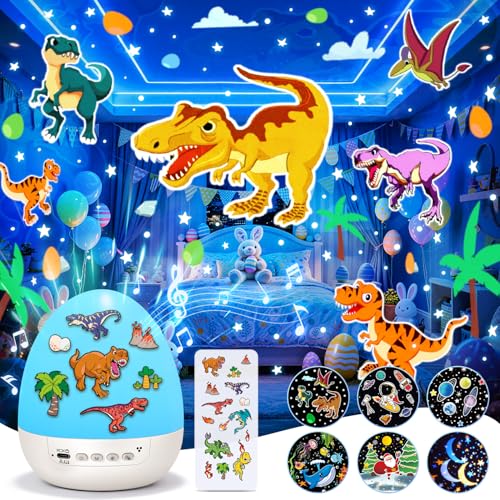 Dinosaur Egg Light for Nursery Sound Machine | 15 Sleeping Sounds+12HD Films+360Rotating | Dnio Gifts for Kids Primal Hatch Dinosaur Egg Night Light for Nursery Boy Toys Hatch Sound Machine Lights